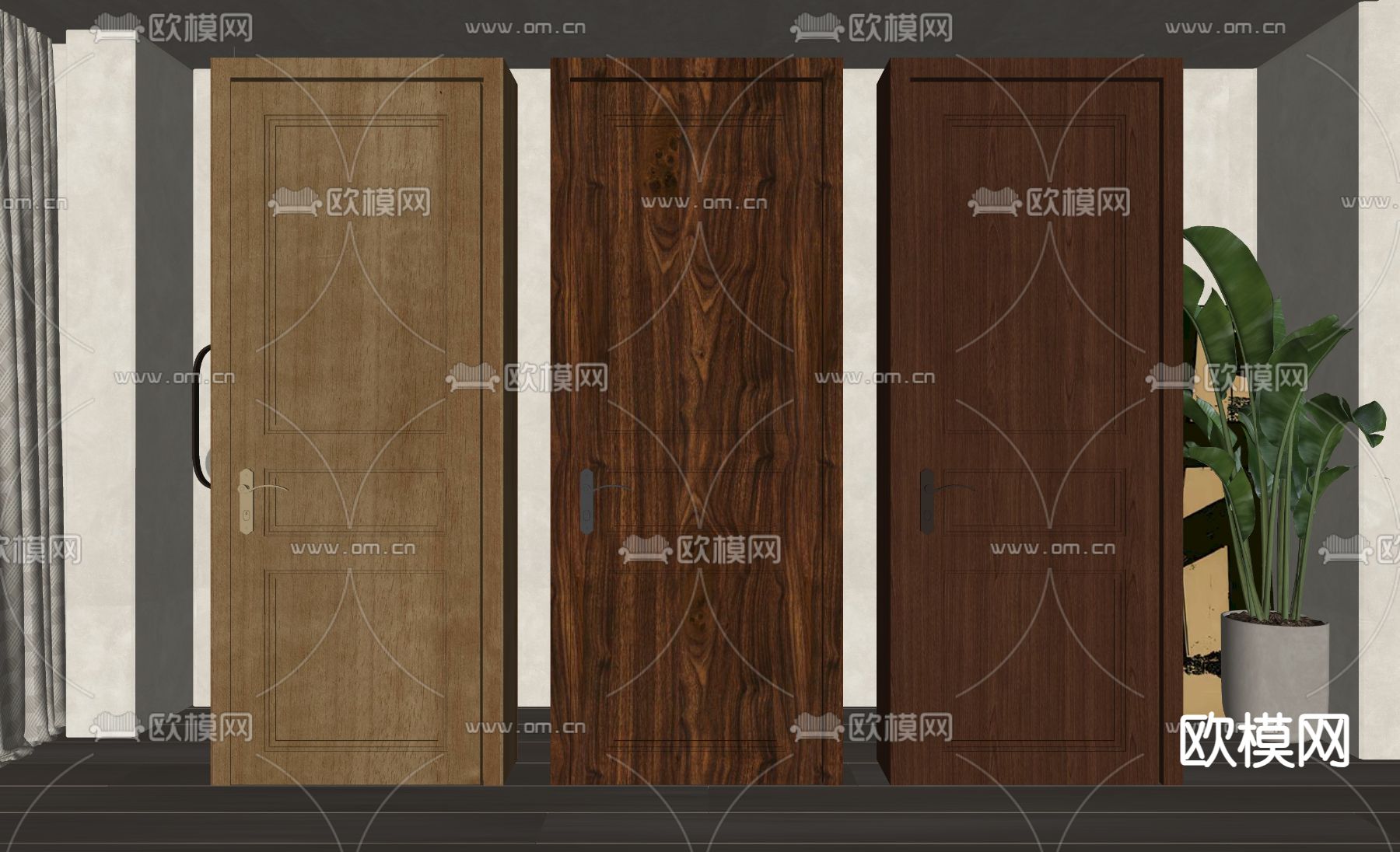 美式实木门 单开门 木门su模型下载（渲染图1）