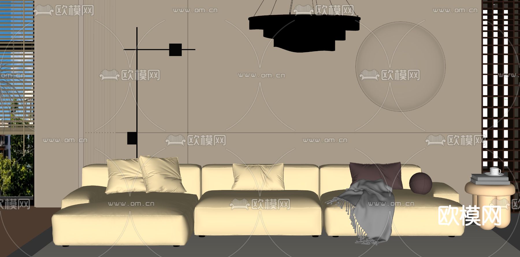 现代沙发 三人沙发su模型下载（渲染图2）