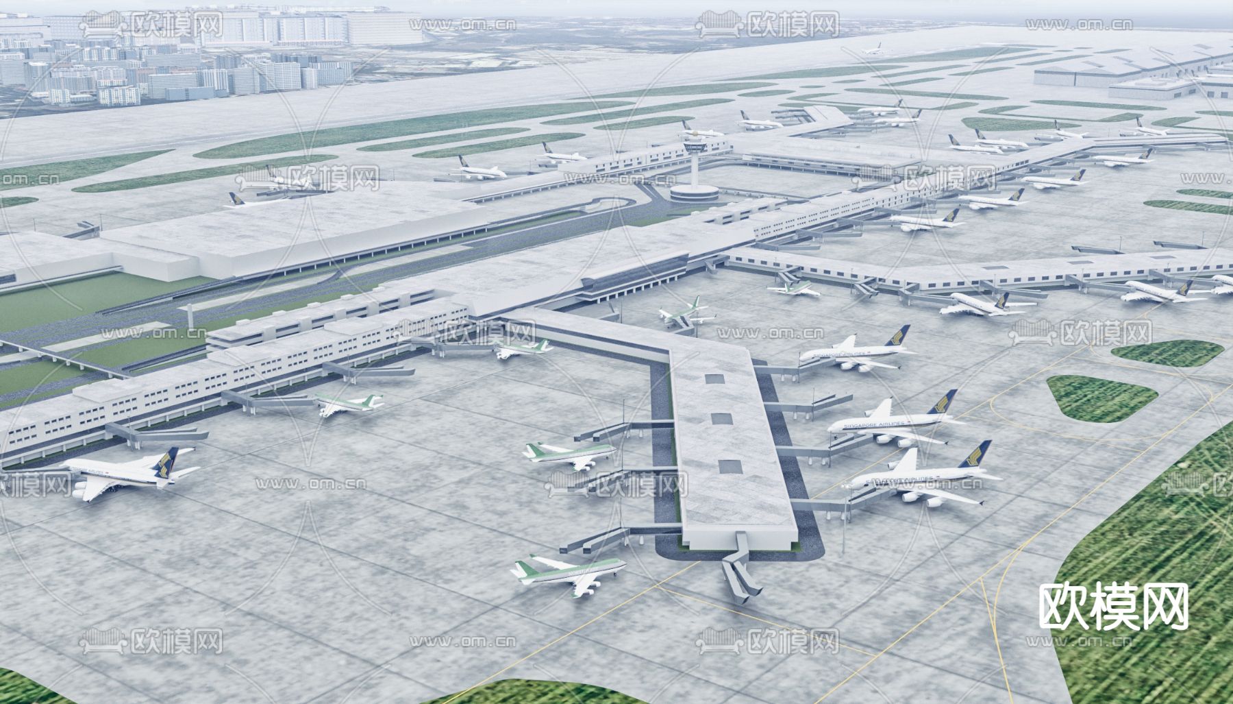 现代机场 飞机 登机走道su模型下载（渲染图2）