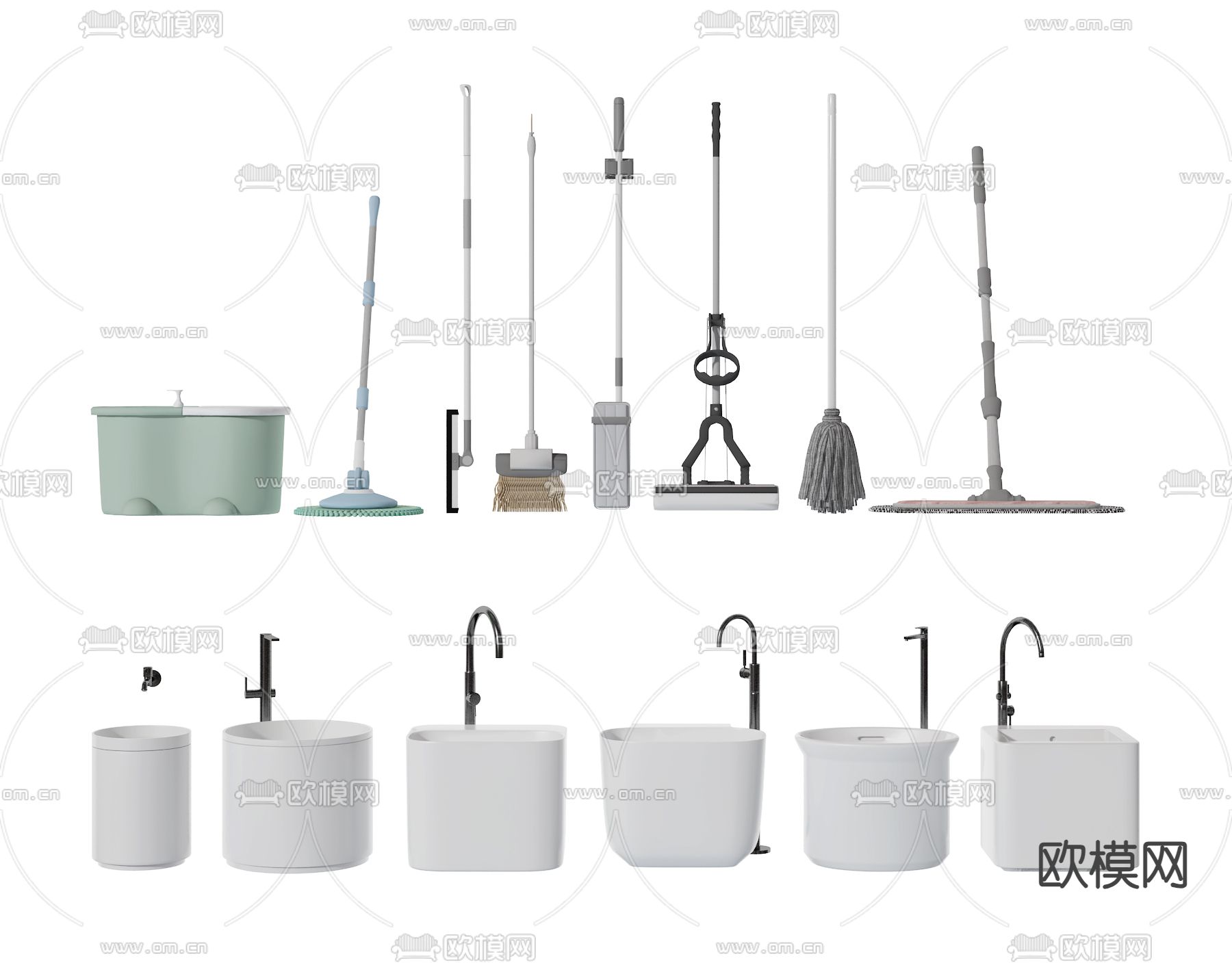 拖布池 拖布槽 拖把 拖布su模型下载（渲染图1）