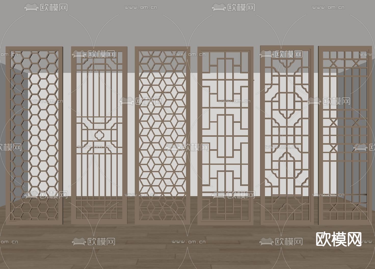 侘寂风屏风 隔断su模型下载（渲染图1）
