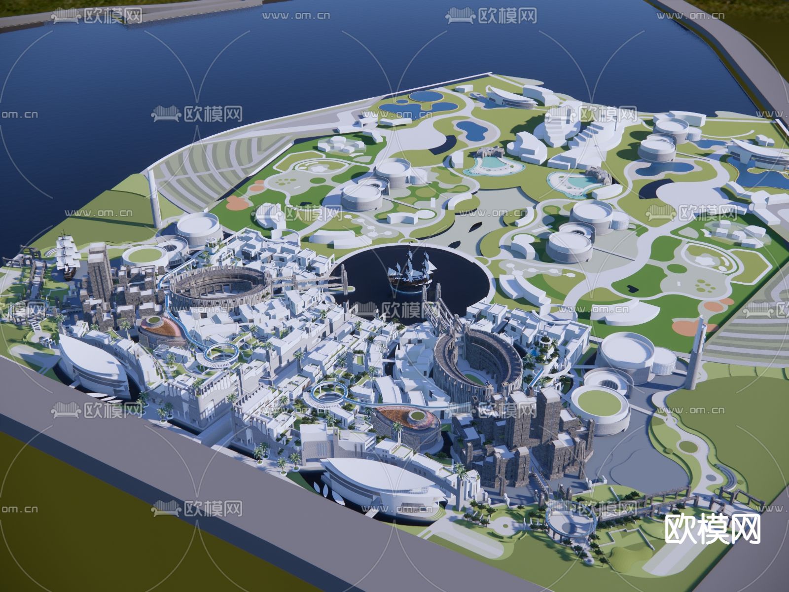 文旅小镇 商业建筑su模型下载（渲染图2）