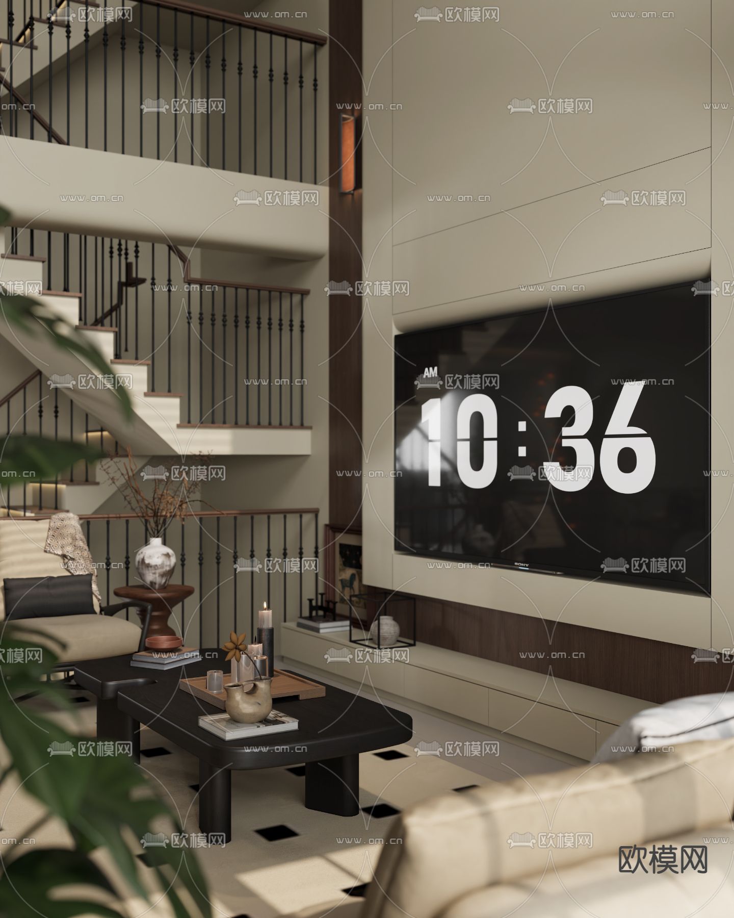 别墅客厅 别墅中空3d模型下载（渲染图2）