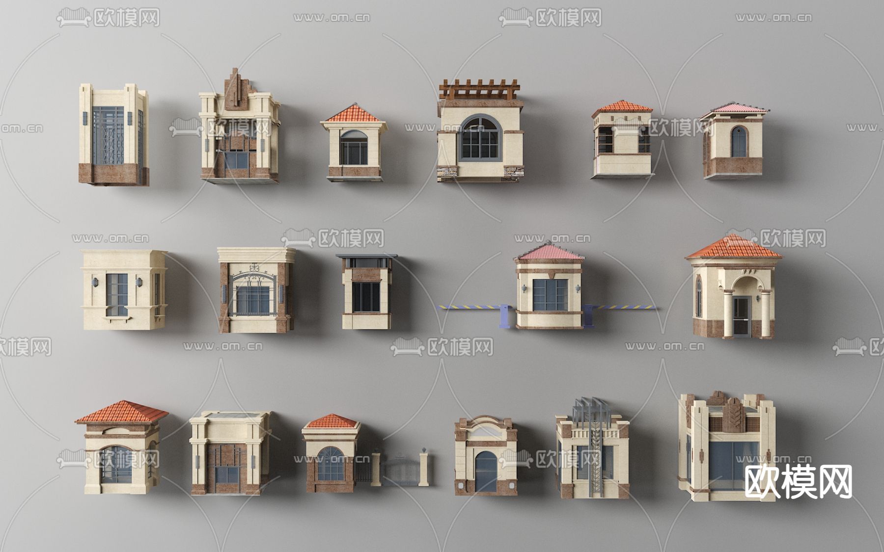 欧式门卫 保安亭构件3d模型下载