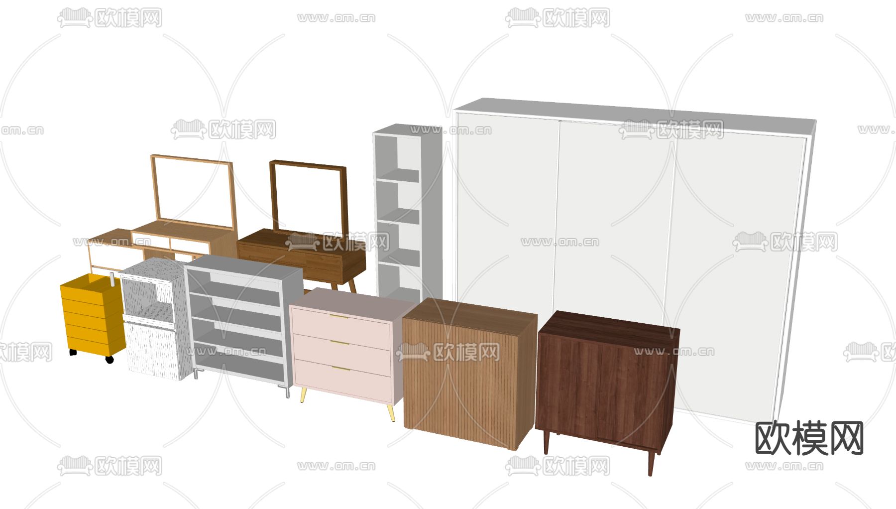 现代床头柜 柜子免费3d模型下载（渲染图3）
