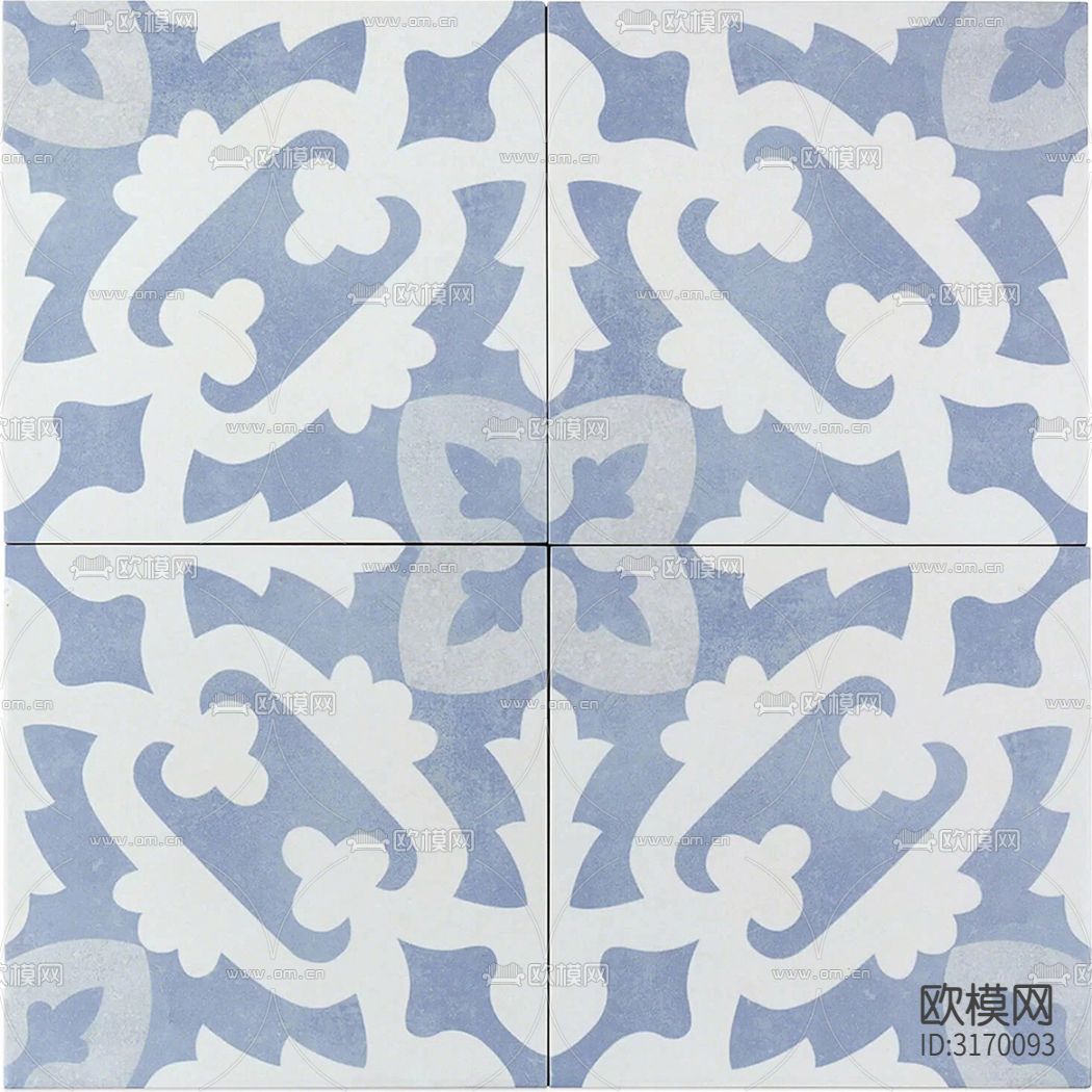 蓝色现代简约花砖贴图下载