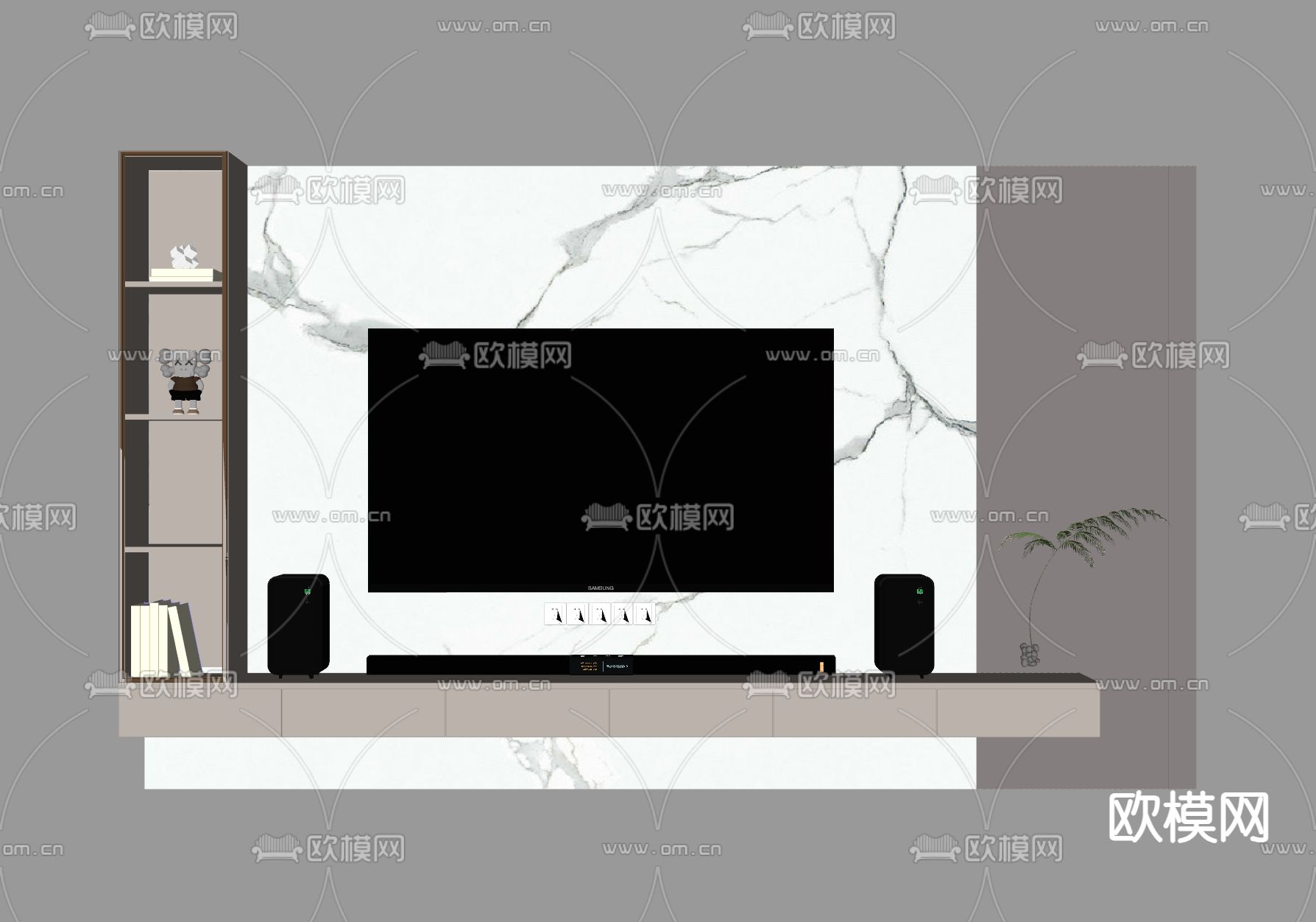 电视背景墙su模型下载（渲染图1）