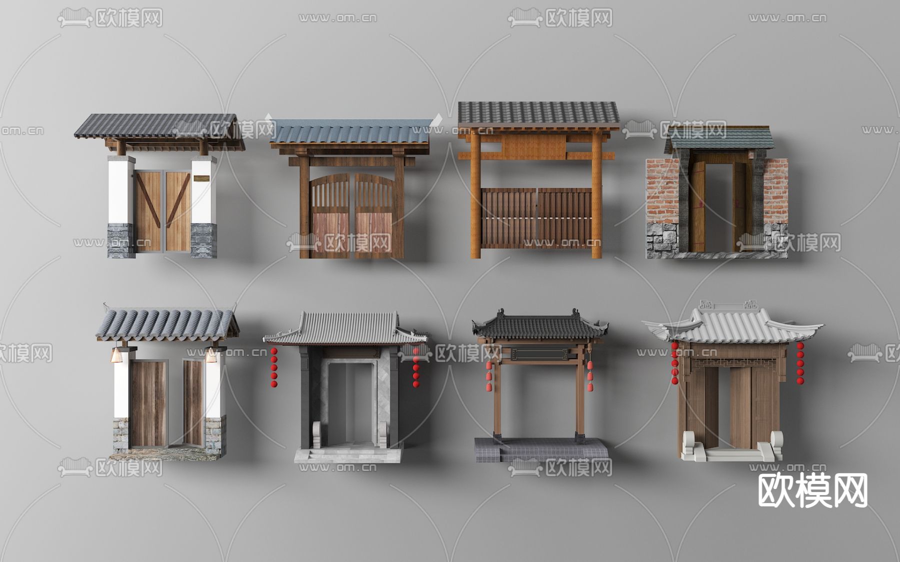 中式庭院门 门头3d模型下载