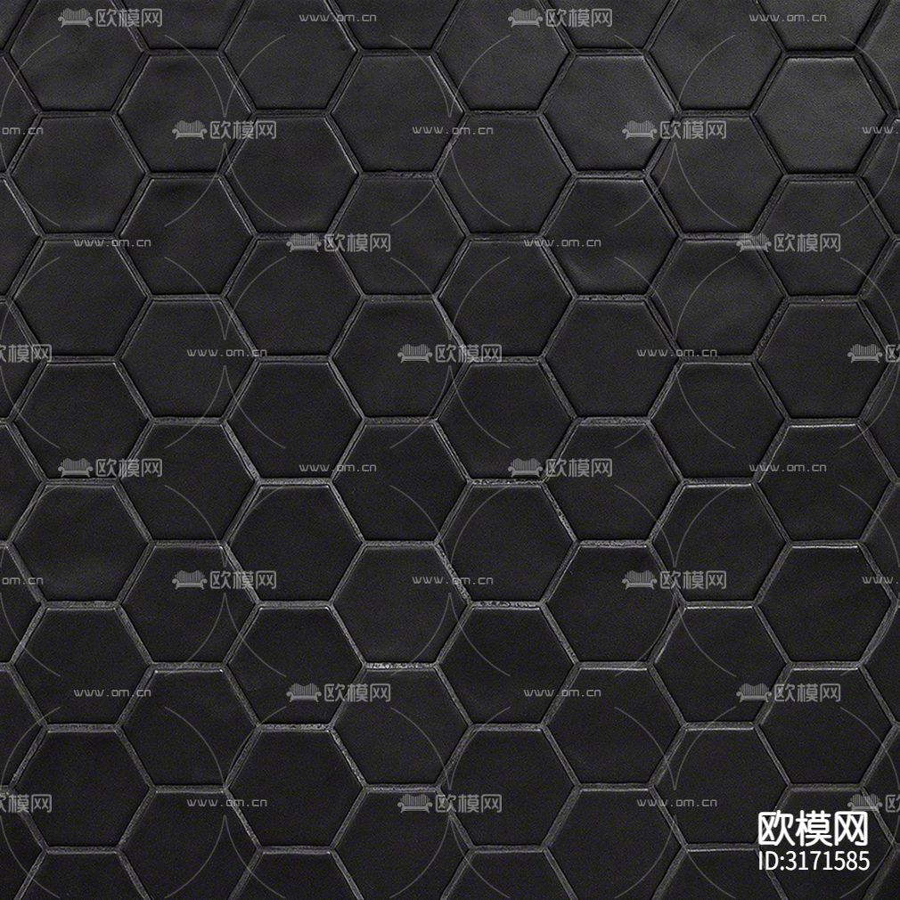 黑色六角瓷砖马赛克贴图下载（渲染图2）