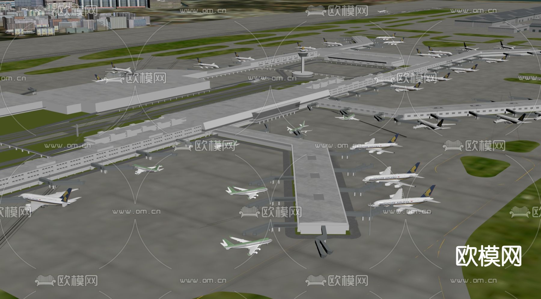 现代机场 飞机 登机走道su模型下载（渲染图1）