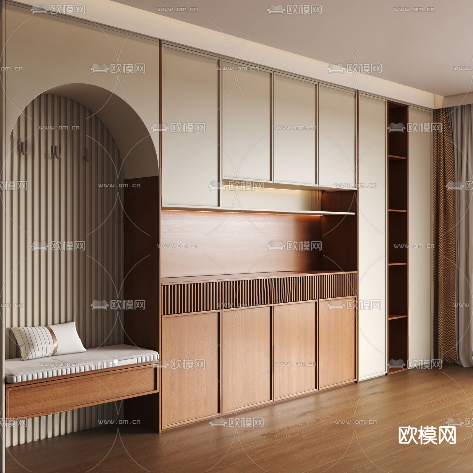 中古风鞋柜su模型下载（渲染图1）