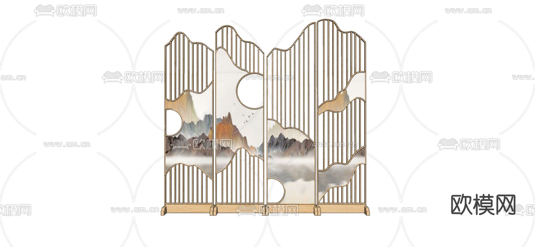 新中式屏风 隔断su模型下载