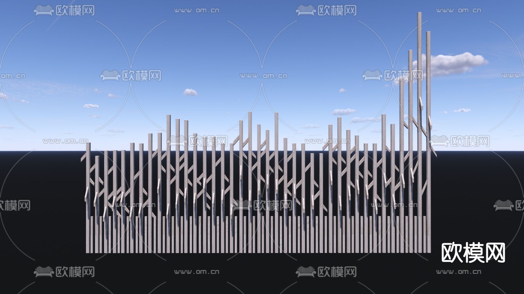 现代隔断 枯木隔断su模型下载（渲染图2）