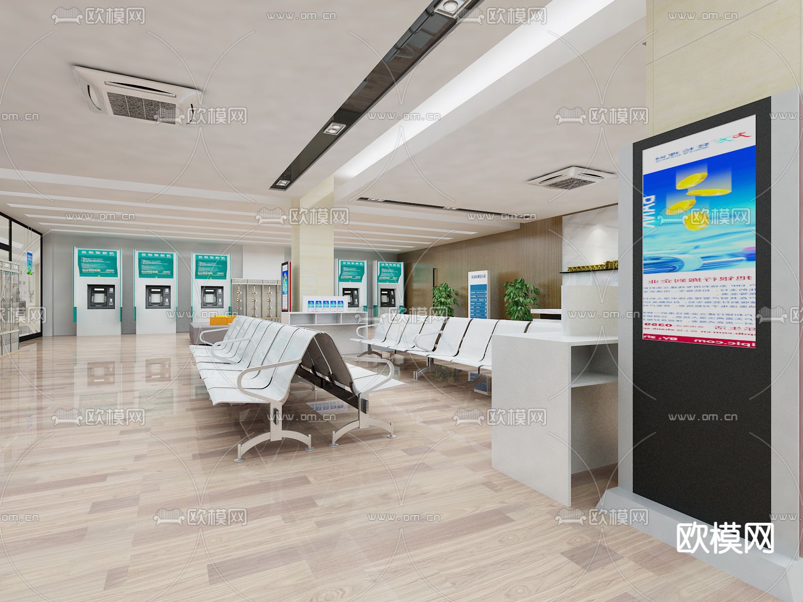 银行服务大厅3d模型下载（渲染图2）