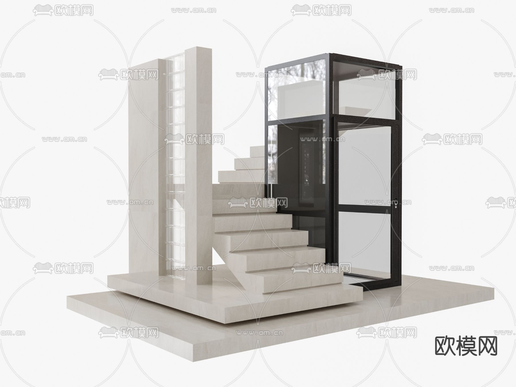 侘寂风楼梯su模型下载（渲染图2）