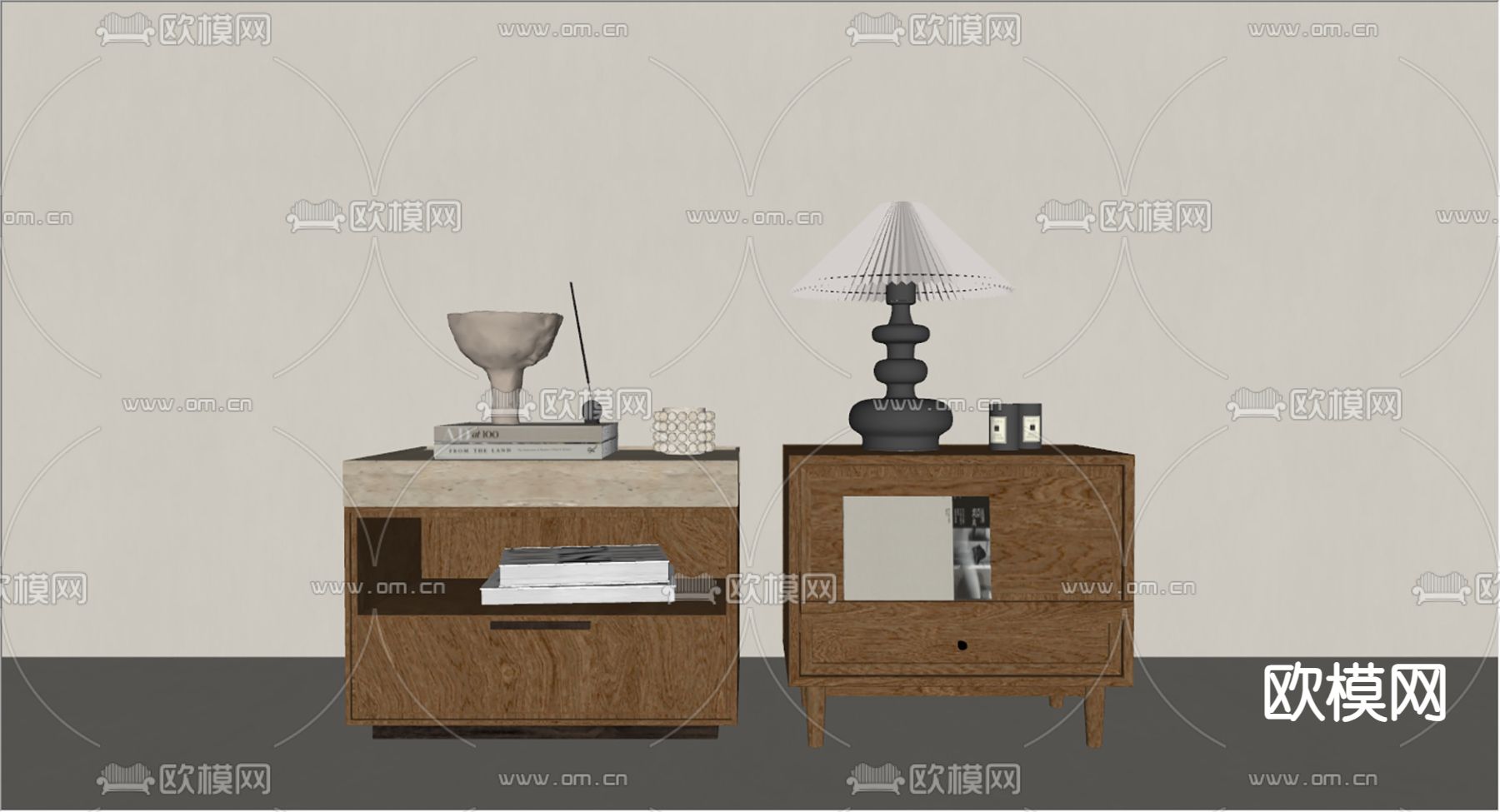 侘寂风床头柜su模型下载（渲染图1）