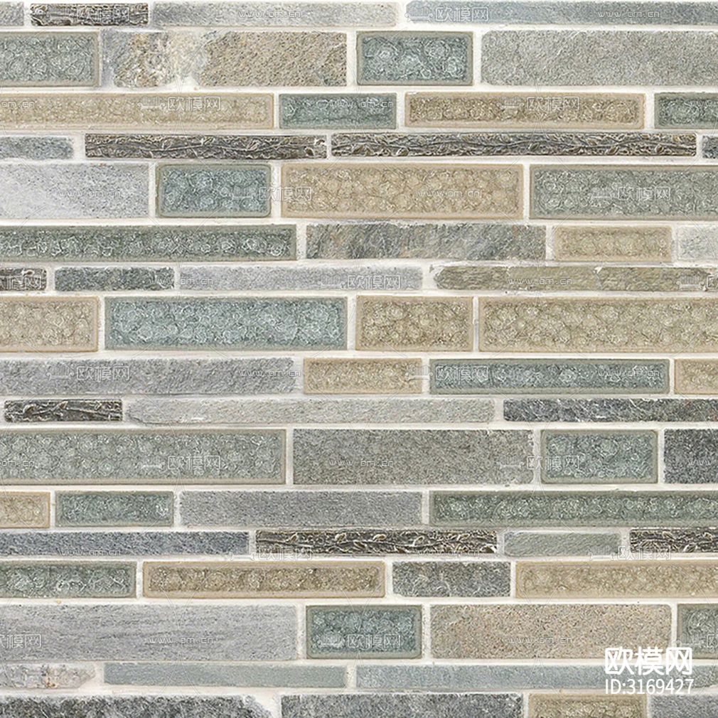 灰色石材纹长条砖条形砖贴图下载（渲染图3）