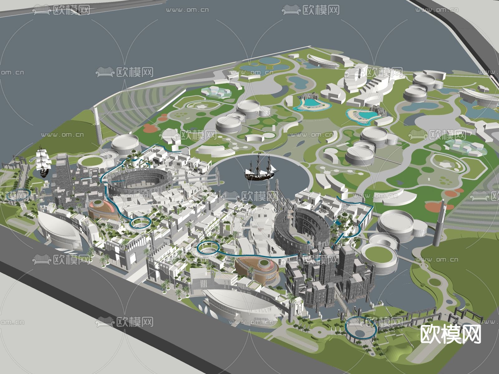 文旅小镇 商业建筑su模型下载（渲染图1）