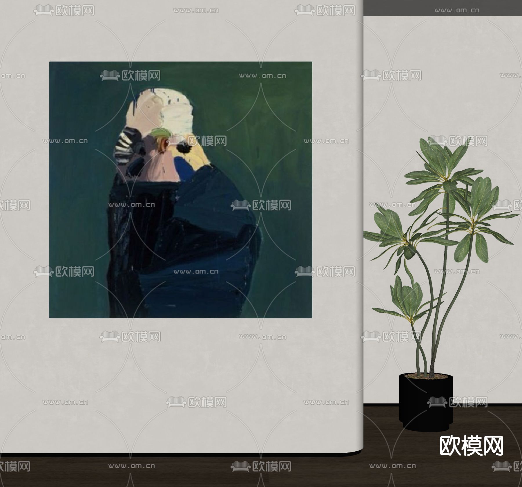 侘寂风装饰画 油画 人物画su模型