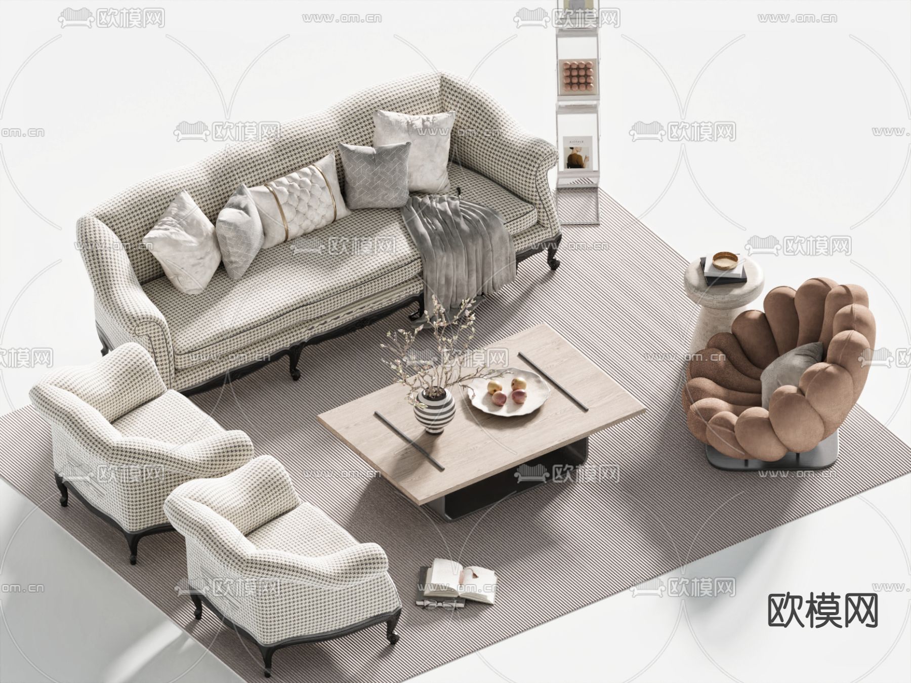 简欧组合沙发su模型下载（渲染图2）