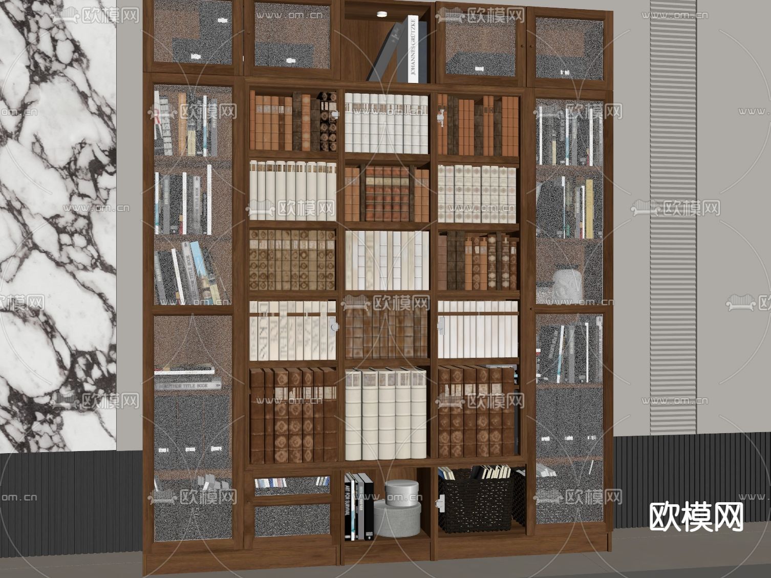 美式书柜 装饰柜su模型下载（渲染图1）