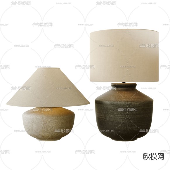 侘寂陶罐台灯3d模型下载
