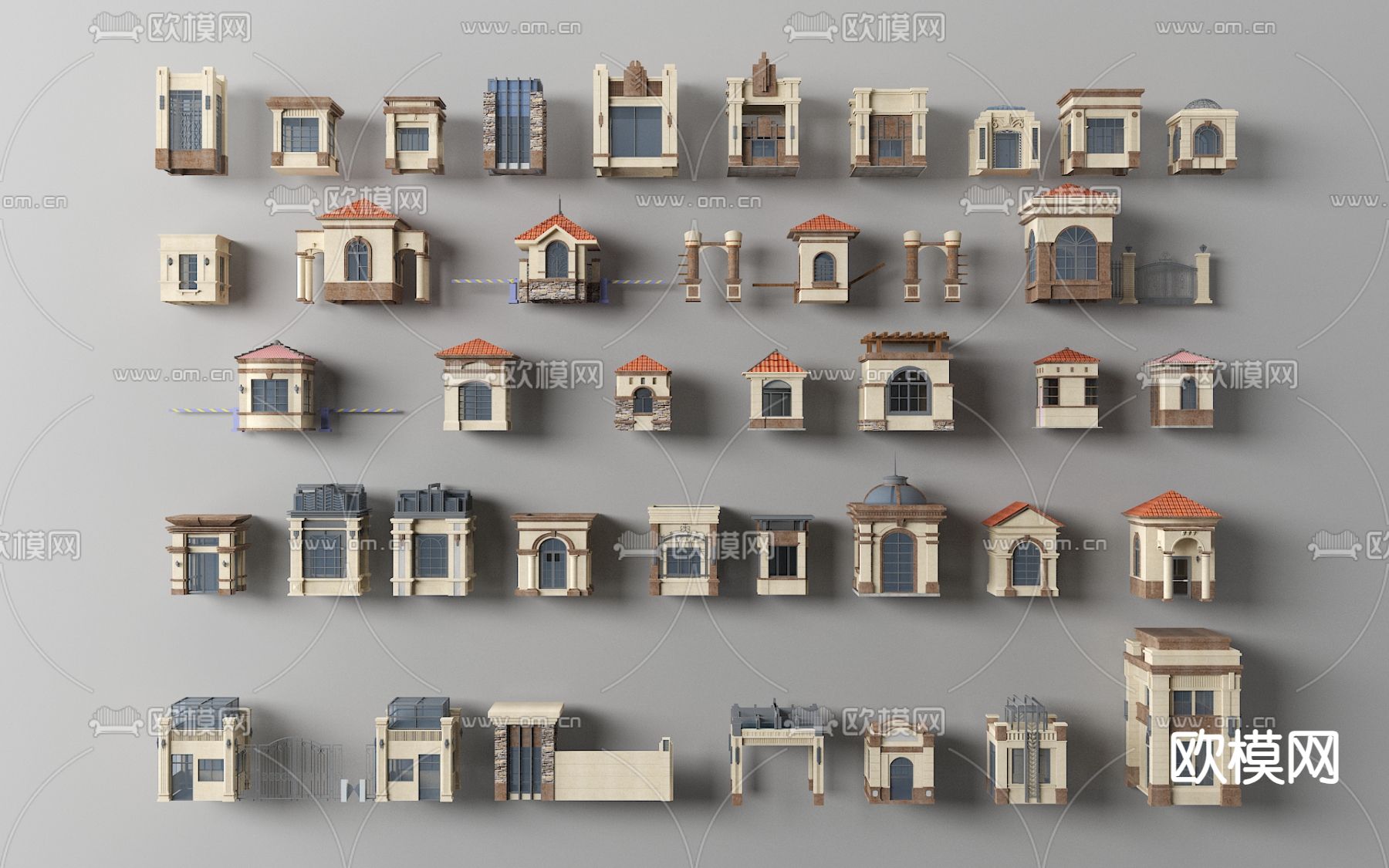 欧式门卫 保安亭 岗亭构件3d模型下载