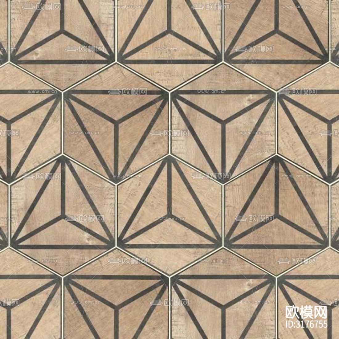 原木色木纹花砖 拼花地砖贴图下载（渲染图2）
