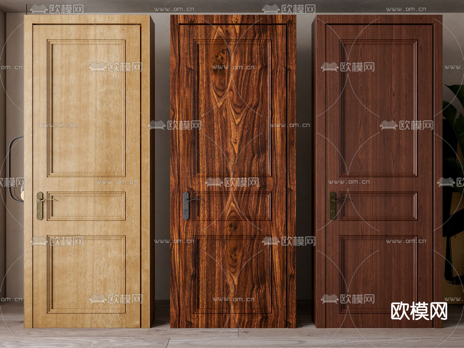 美式实木门 单开门 木门su模型下载（渲染图2）