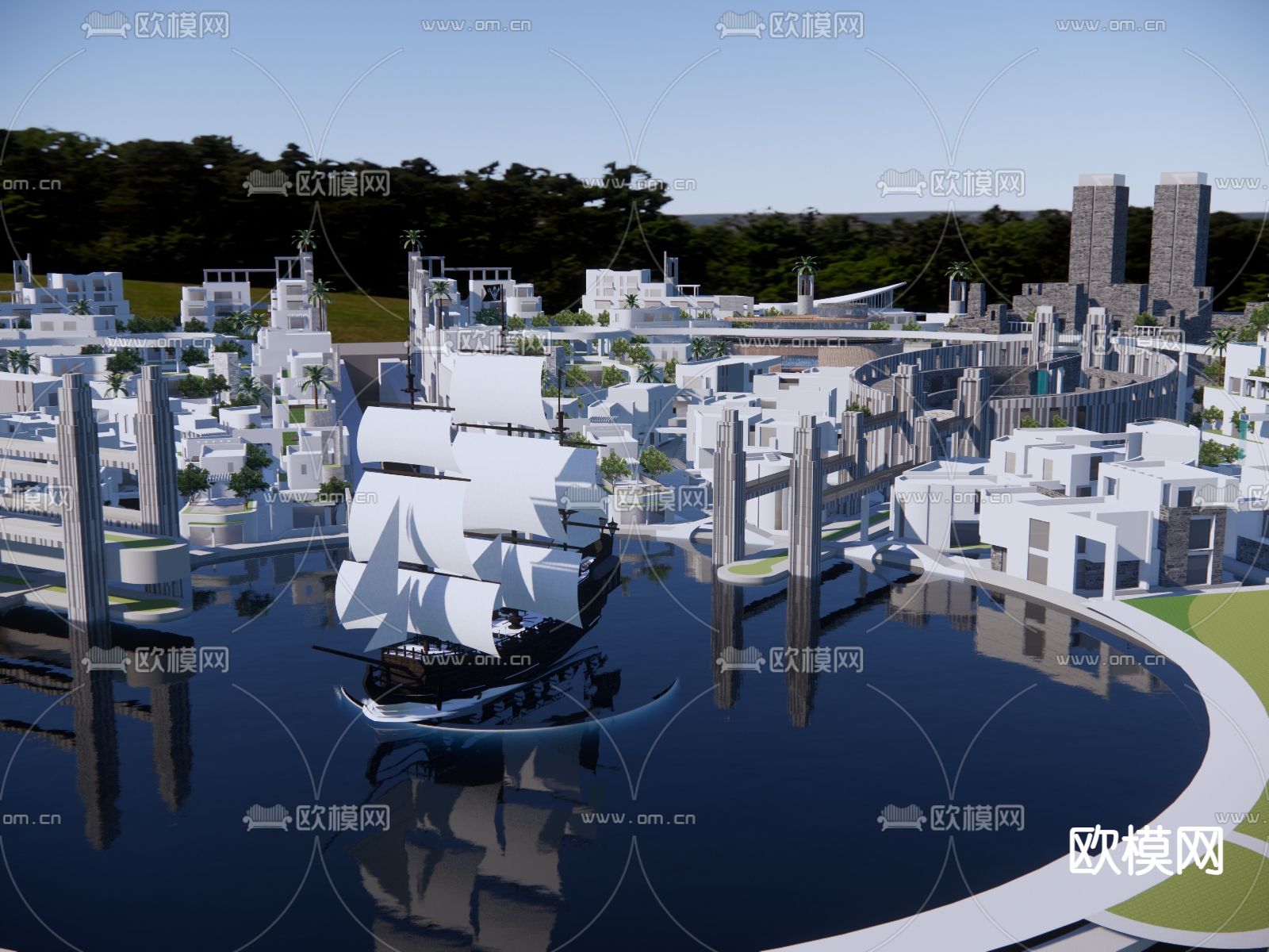 文旅小镇 商业建筑su模型下载（渲染图3）