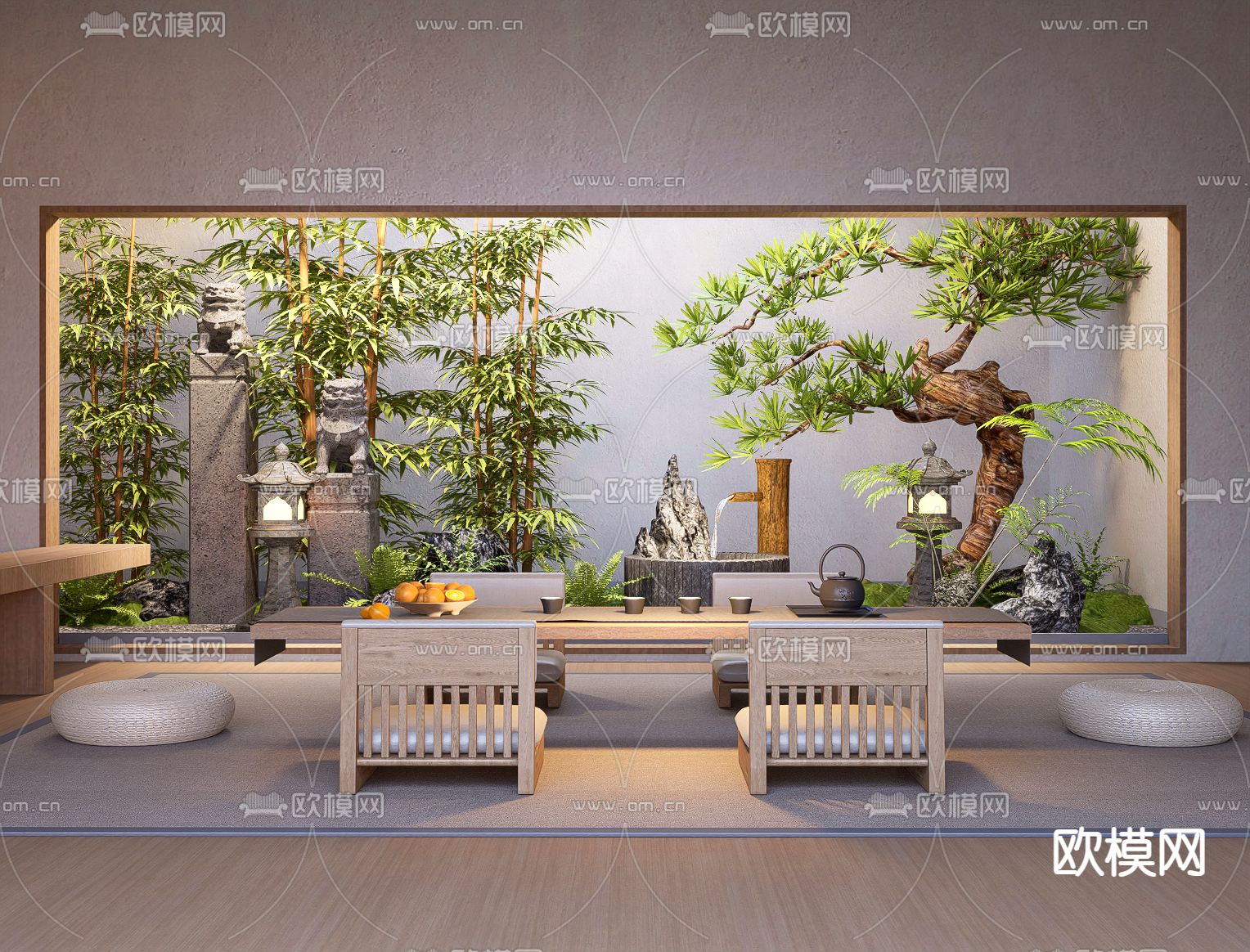 日式室内庭院小品 景观小品su模型下载（渲染图2）