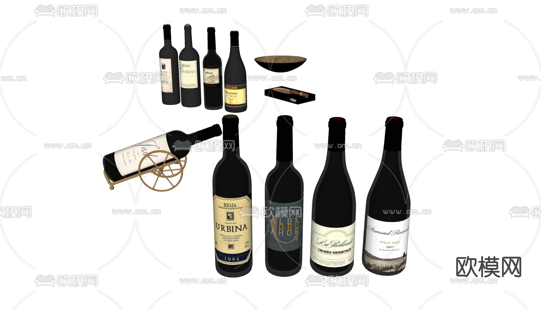 酒具摆件 红酒 酒水酒瓶su模型下载（渲染图1）