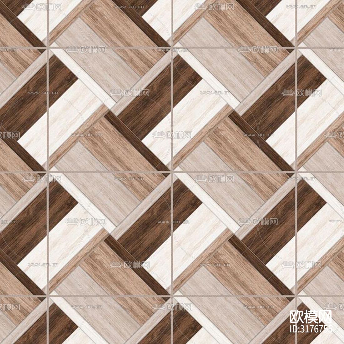 原木色木纹花砖 拼花地砖贴图下载（渲染图3）