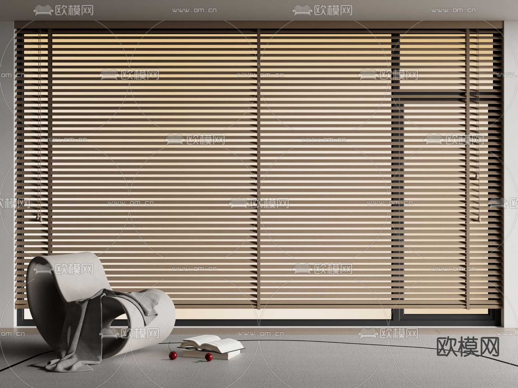 窗帘 百叶帘 实木 百叶帘su模型下载（渲染图1）