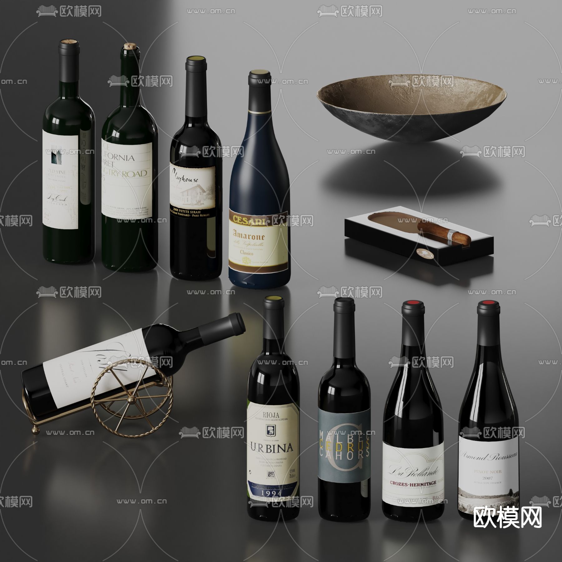 酒具摆件 红酒 酒水酒瓶su模型下载（渲染图2）