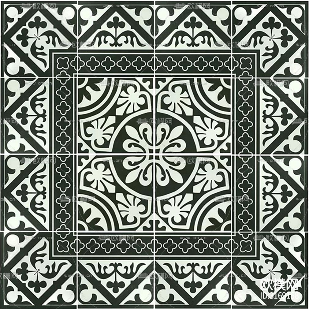 绿色欧式花砖贴图下载（渲染图3）