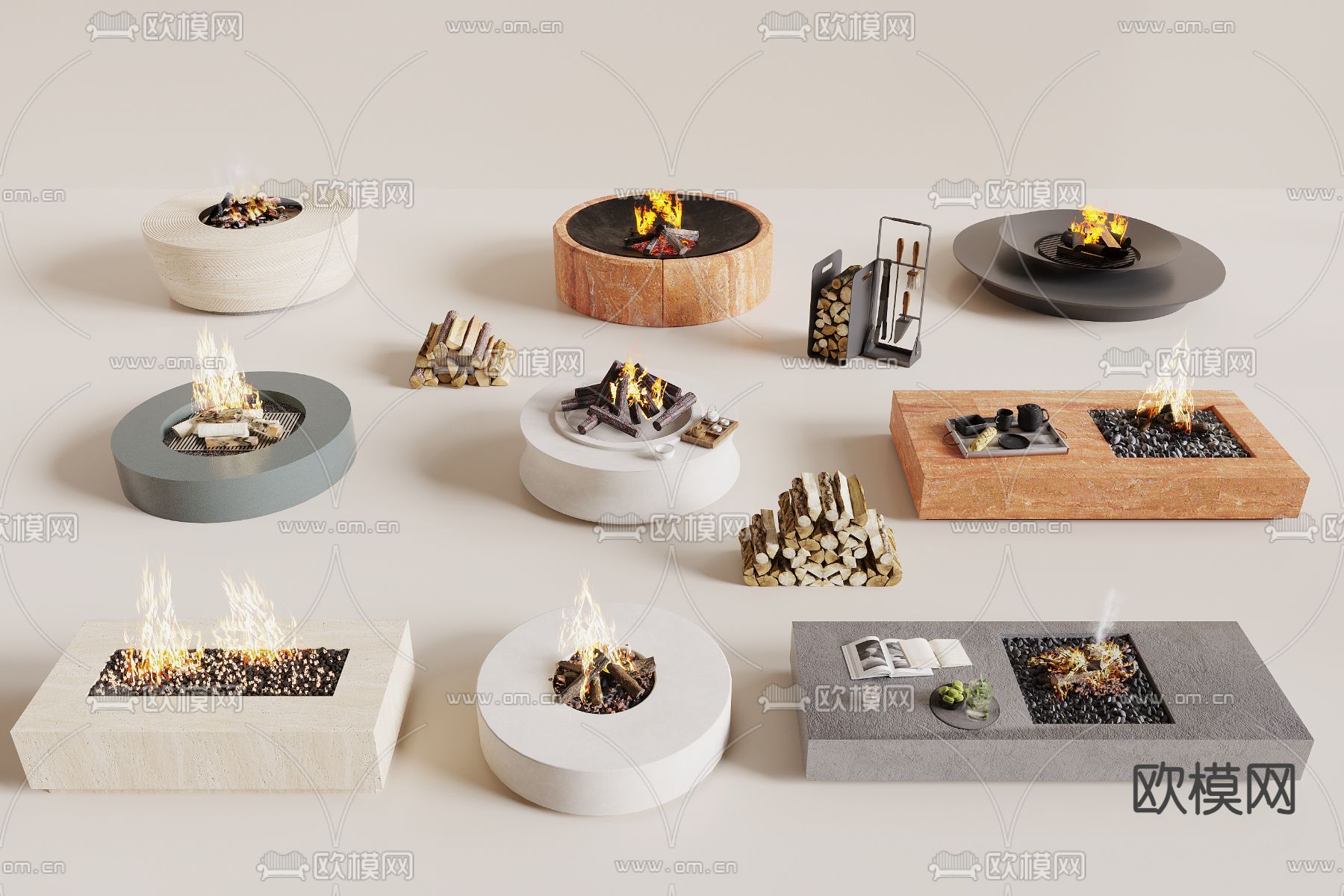 现代篝火 壁炉 火盆su模型下载（渲染图2）
