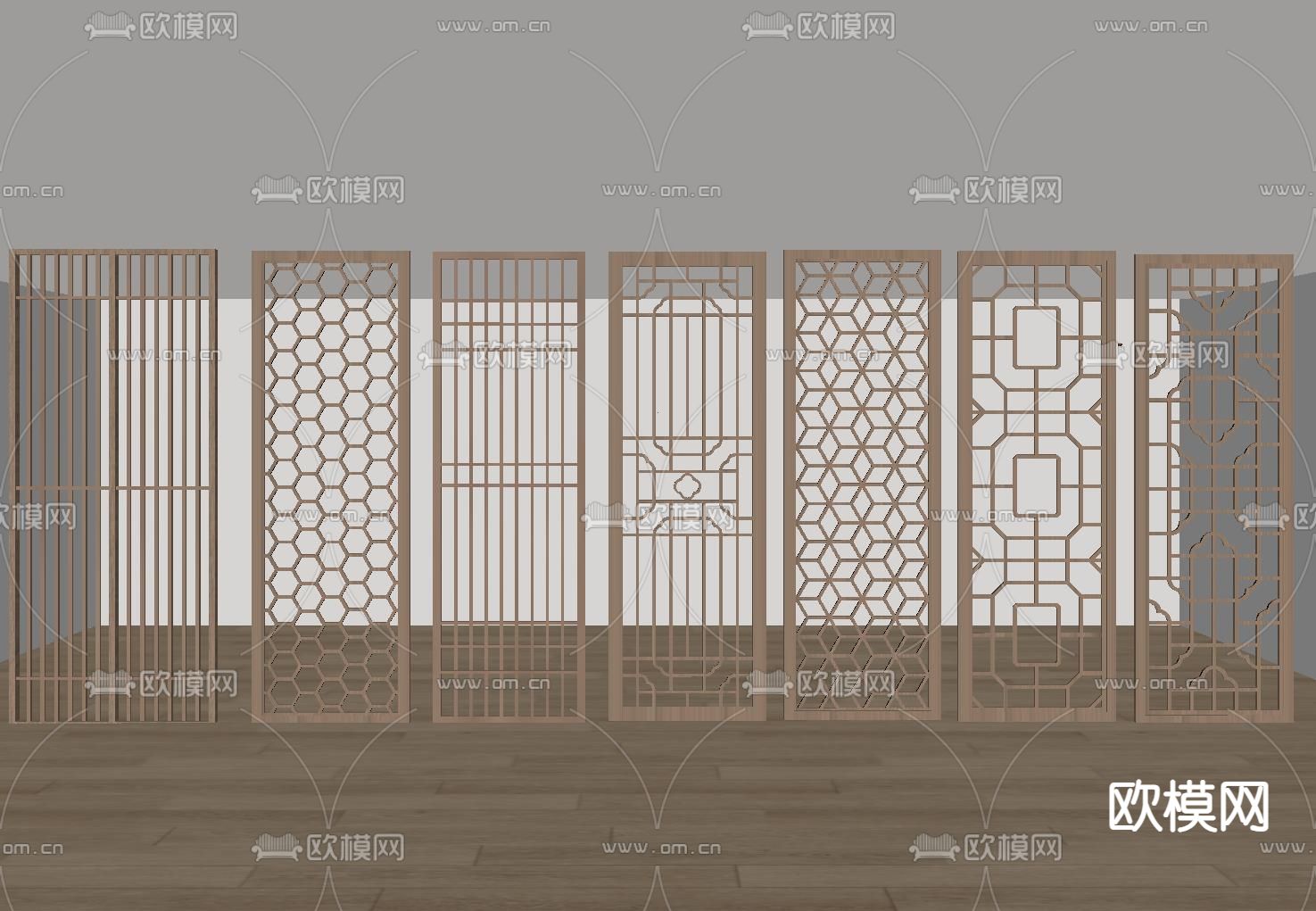 侘寂风屏风 隔断su模型下载（渲染图1）