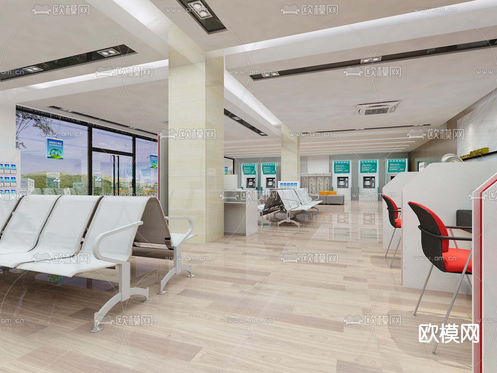 银行服务大厅3d模型下载（渲染图1）