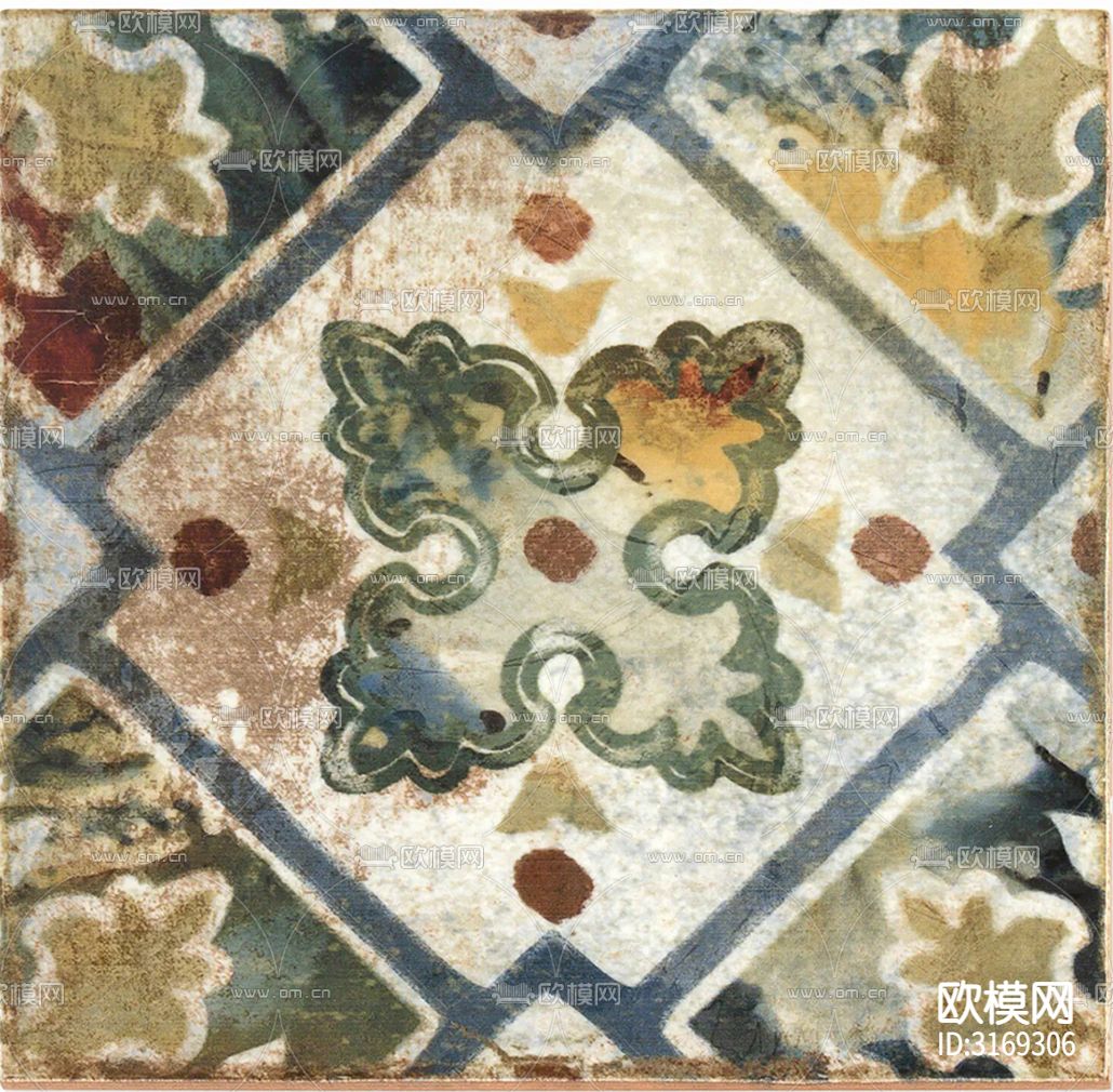 灰色做旧花砖贴图下载（渲染图1）