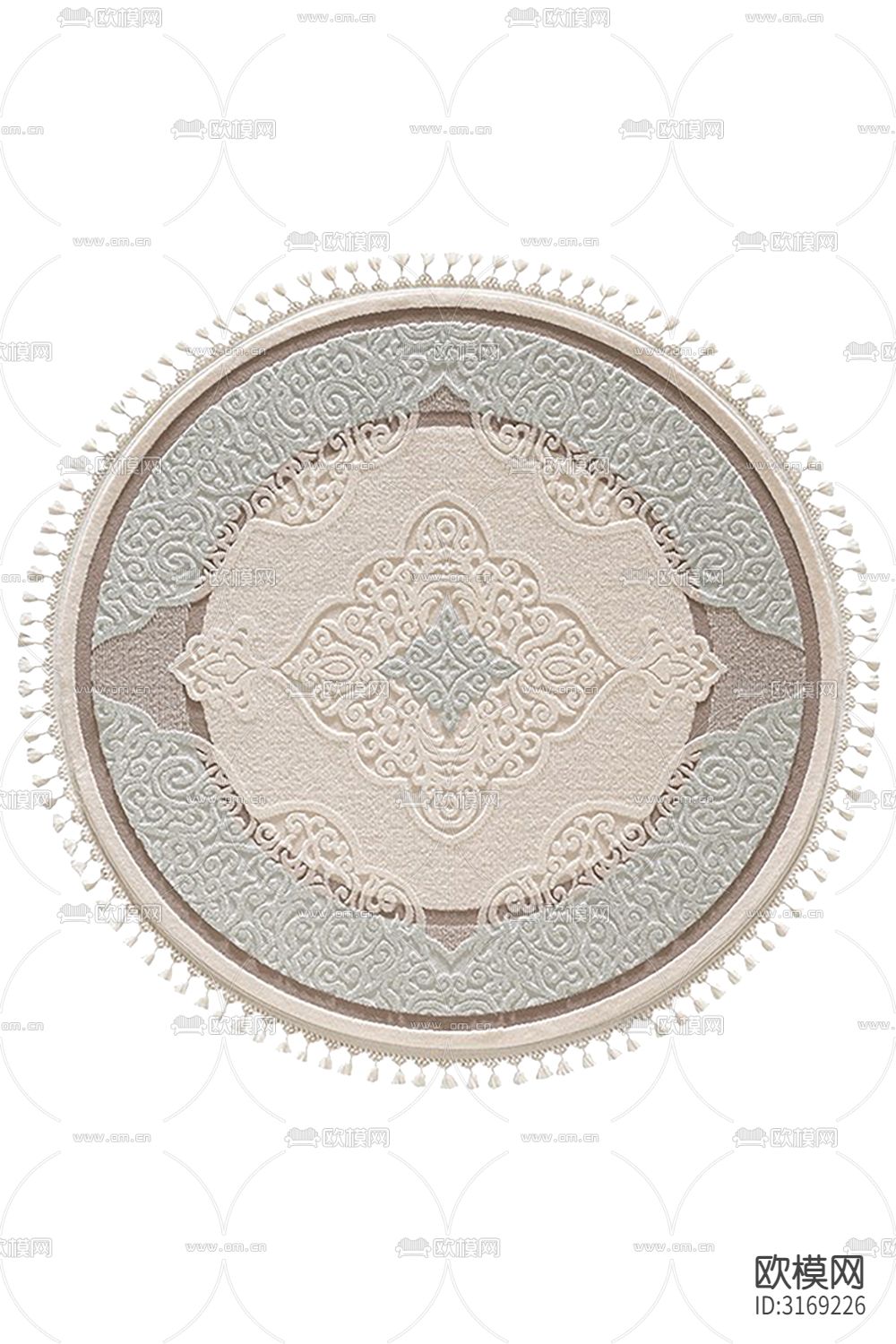 灰色新中式豪华圆形地毯贴图下载（渲染图3）
