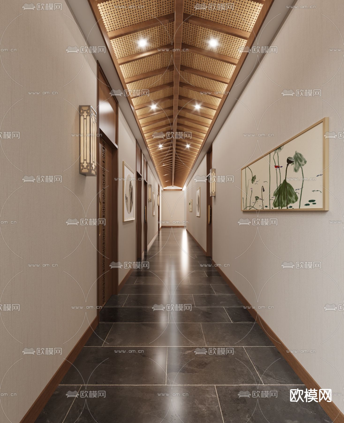 新中式走廊过道su模型下载（渲染图2）
