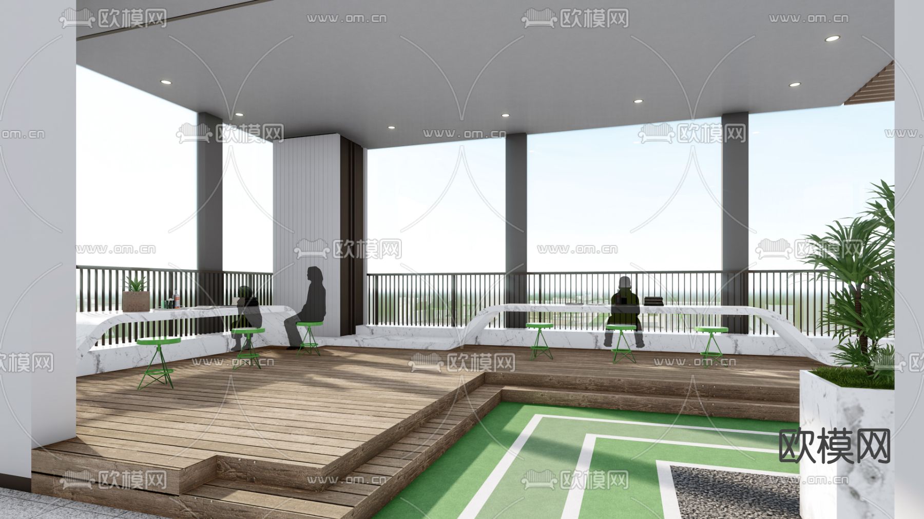 现代住宅区架空层 健身空间su模型下载（渲染图1）