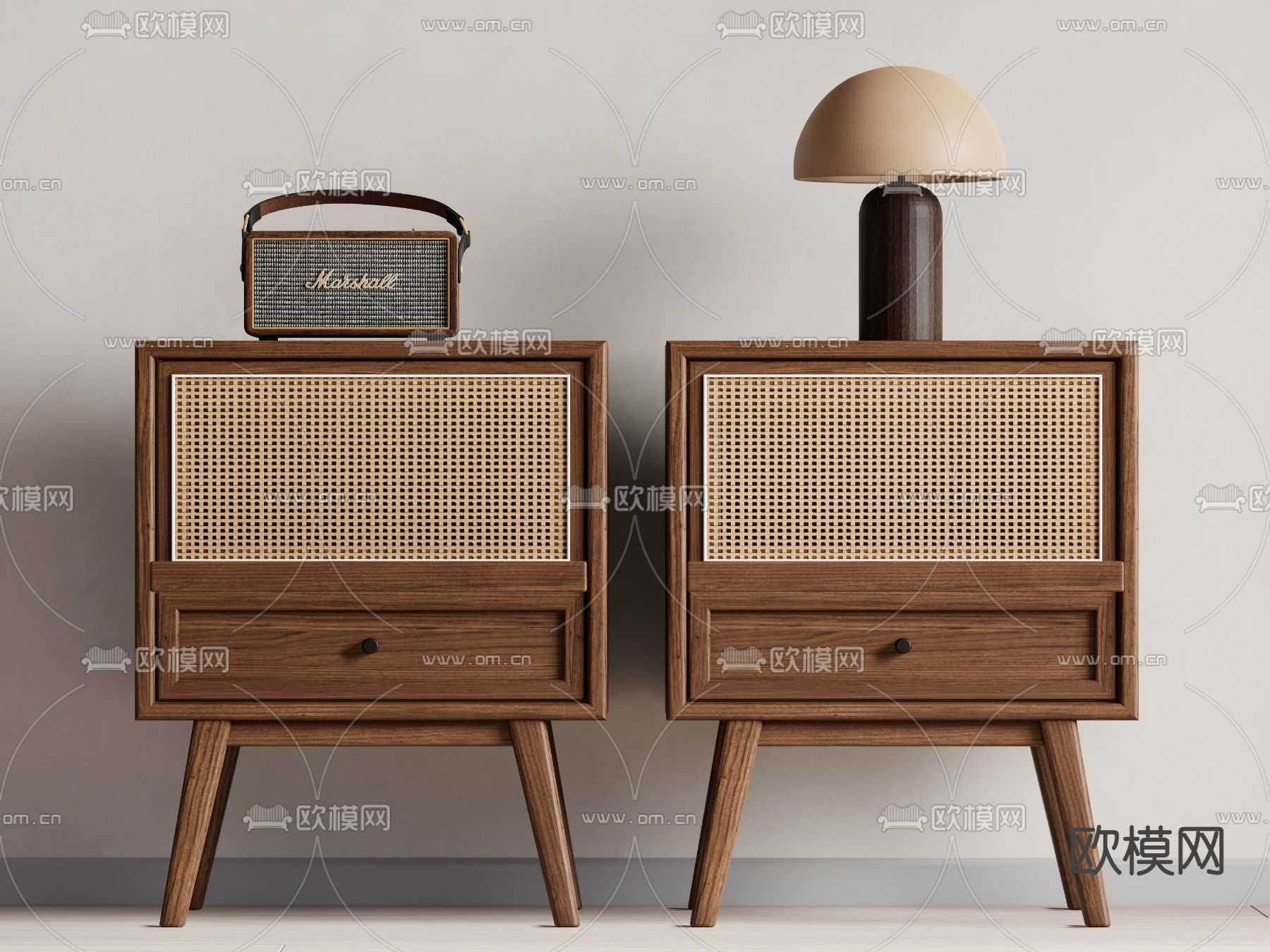 中古风床头柜su模型下载（渲染图2）