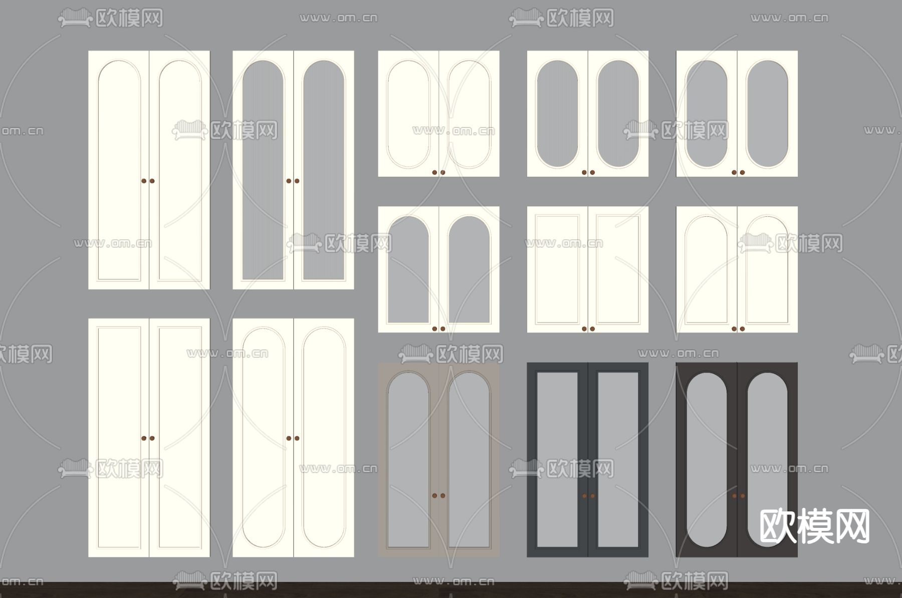 法式柜门 奶油风柜门 橱柜门 酒柜门 衣柜门 鞋柜门su模型下载（渲染图2）