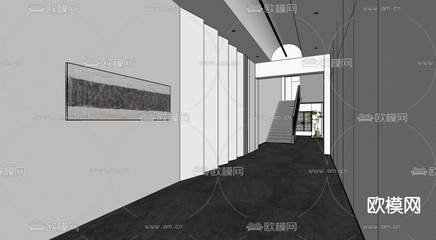 现代走廊 过道su模型下载（渲染图1）
