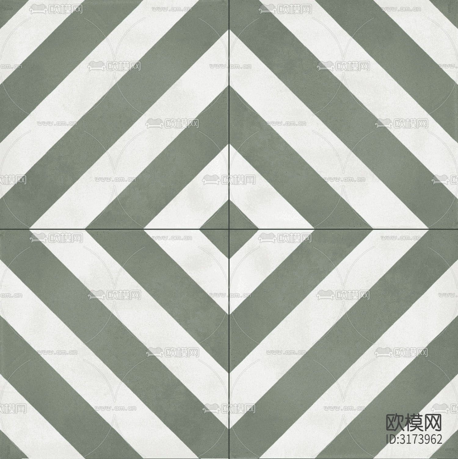 绿色现代简约花砖贴图下载（渲染图1）