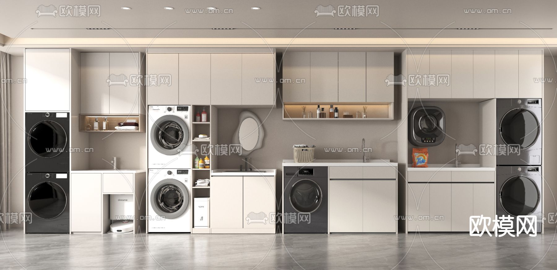 洗衣机柜 洗衣机 烘干机3d模型下载
