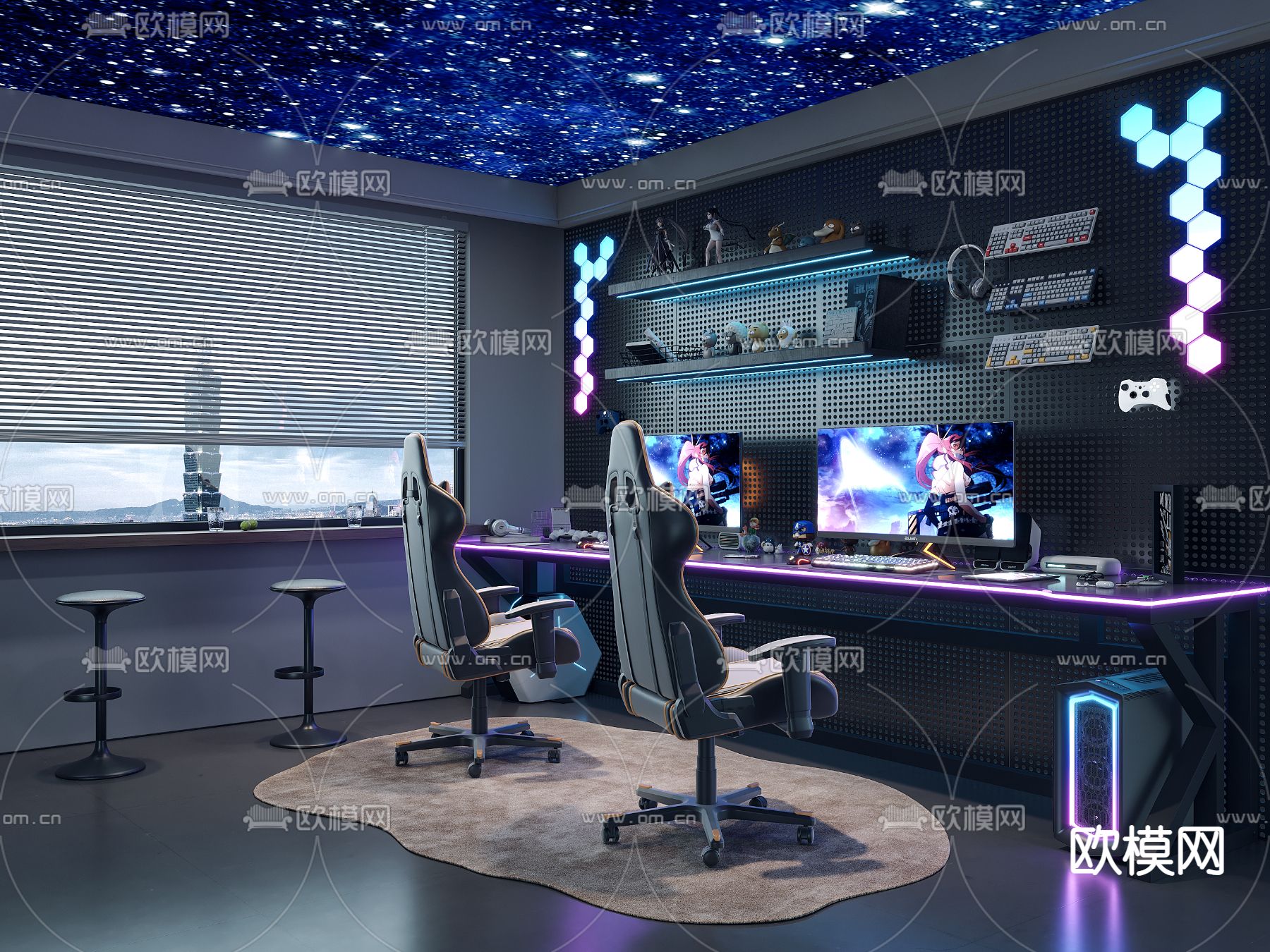现代电竞房 游戏房 电玩房3d模型下载