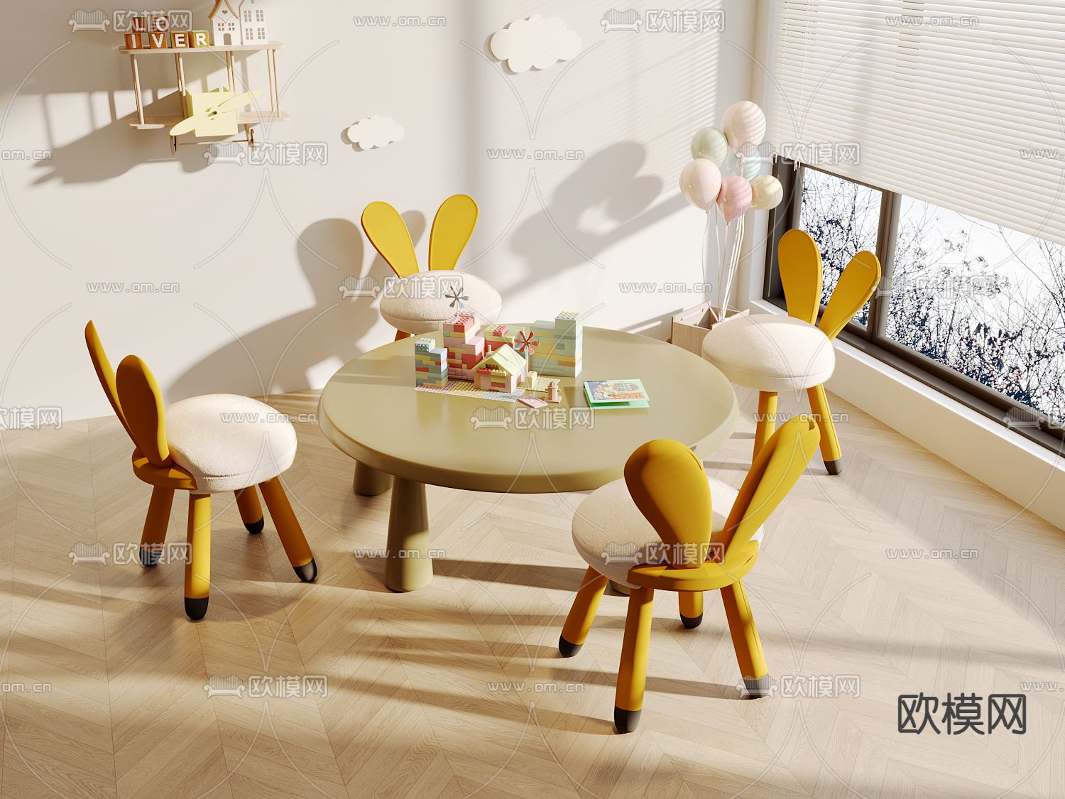 儿童桌椅 游戏桌椅3d模型下载